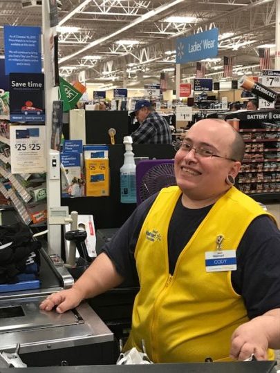 Cody Working cash register - Big smile.